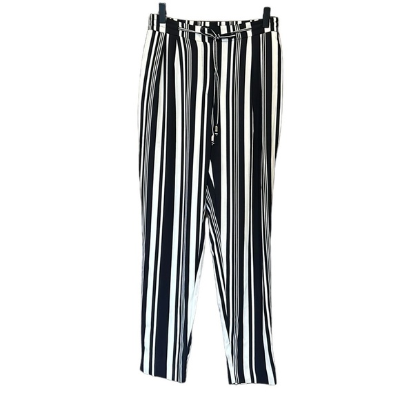 ZARA Basic Black White Stripe Drawstring Trouser Pant XS - Picture 3 of 10